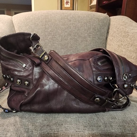 ** Flash Sale ** KENNETH COLE COLLECTION Hudson Rivet Hobo Handbag - Burgundy - Picture 2 of 9